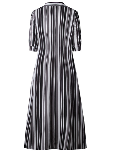 Blue Bohemian Shirt Shawl Collar Striped Pattern Maxi Dresses (Style ...