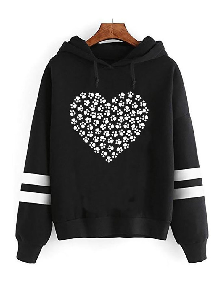 Black 2 Hooded Loose Sweet Heart Shaped Pattern Sweatshirts (Style ...