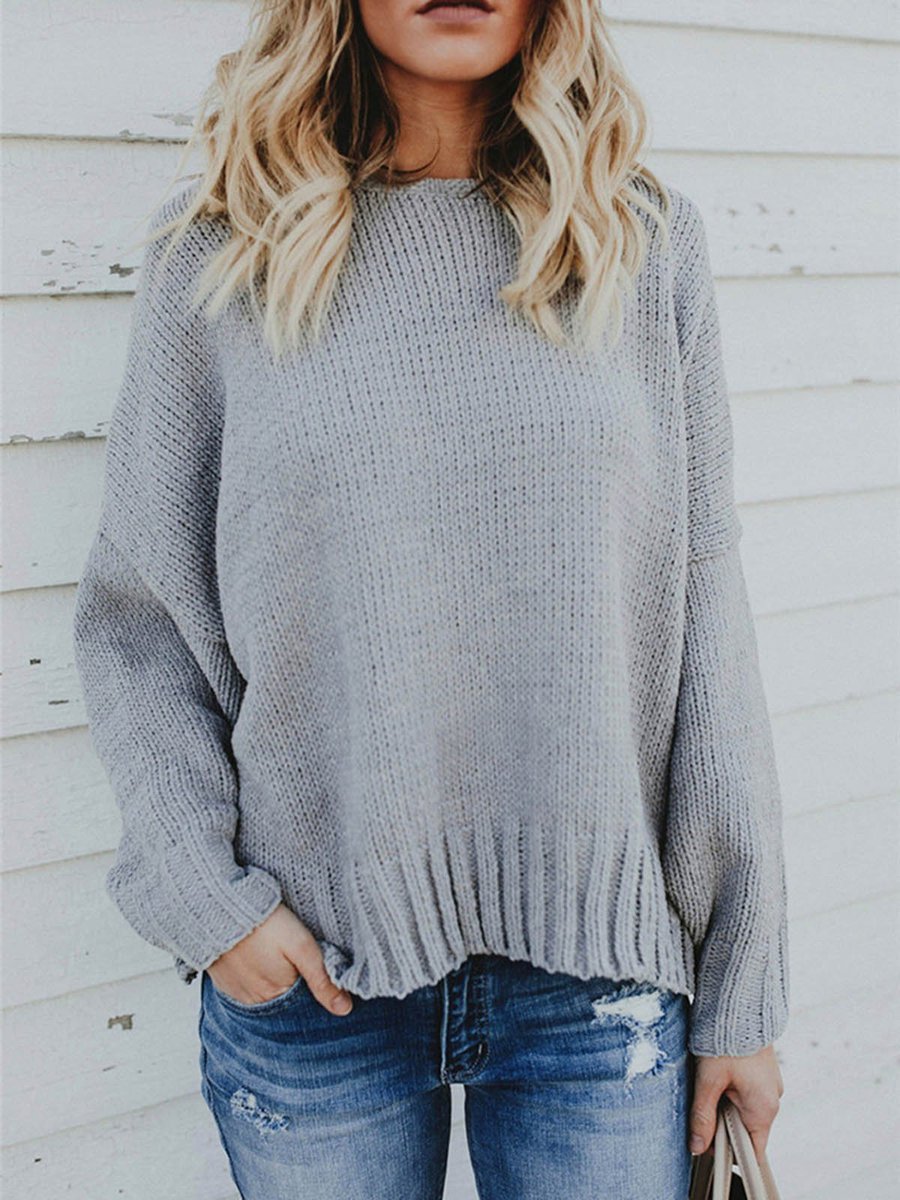 Grey Loose Casual Plain Acrylic Backless Sweater (Style V101010) - VEDACHIC