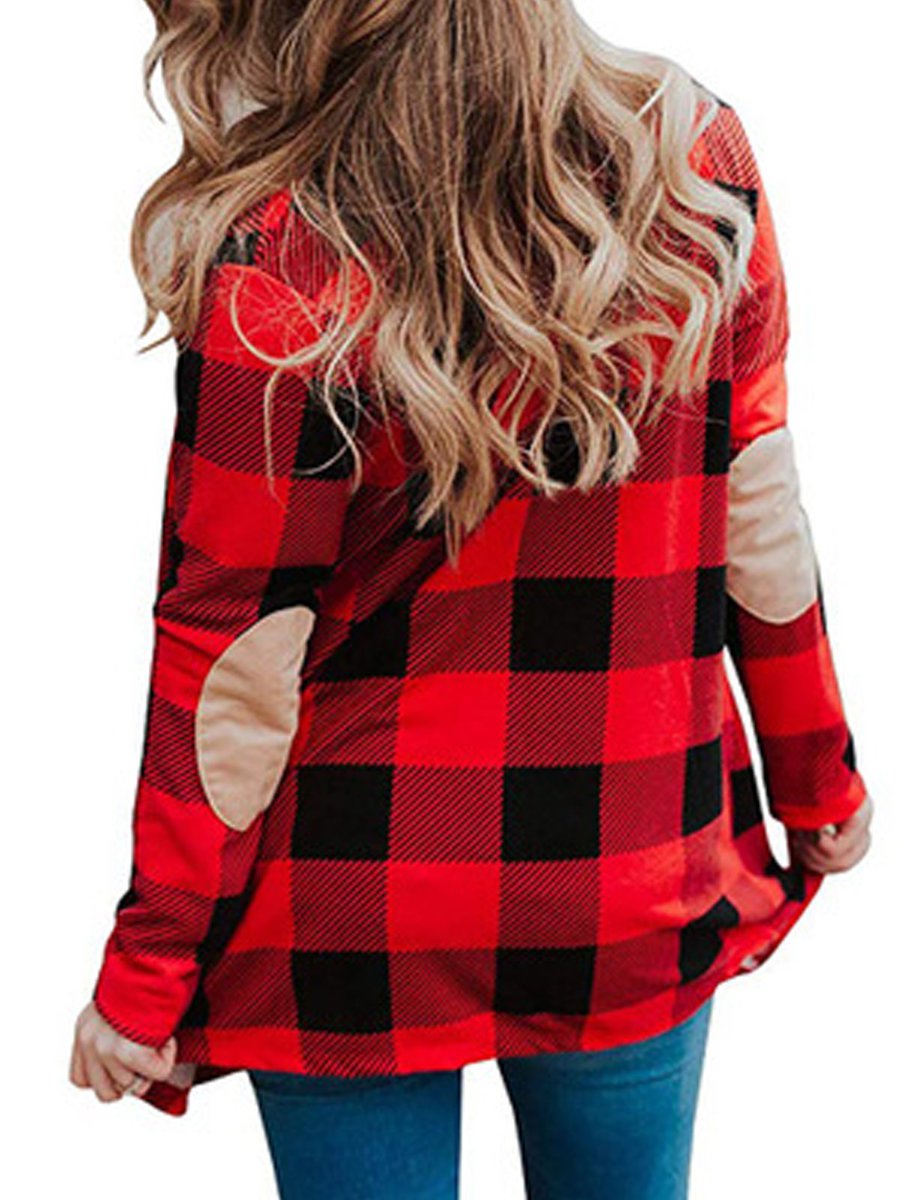 Red Shawl Collar Loose Western Plaid Polyester Coat (Style V101178 ...