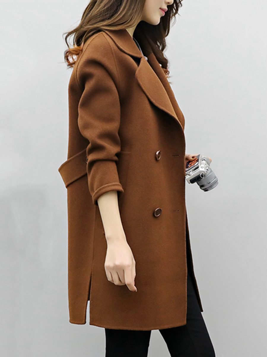 Brown Shawl Collar Long Slim Elegant Wool Coat (Style V101609) - VEDACHIC