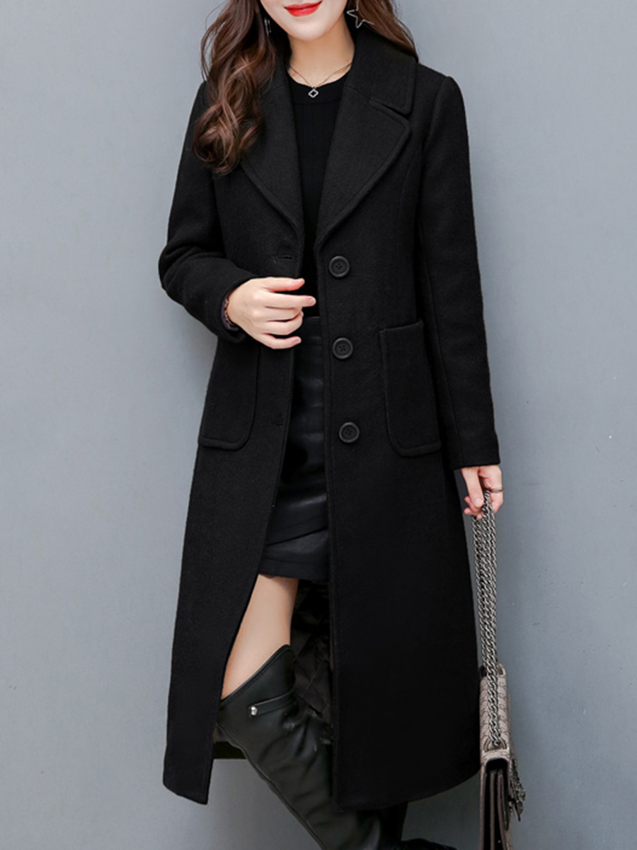 Black Shawl Collar Slim Date Night Plain Wool Coat (Style V101675 ...
