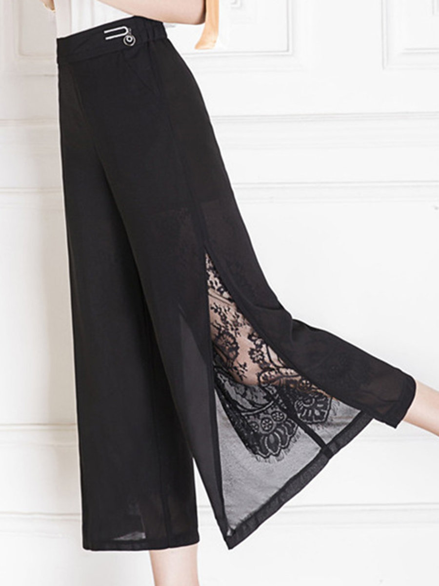 Black Ankle Length Loose Elegant Lace Polyester Pants (Style V102234 ...