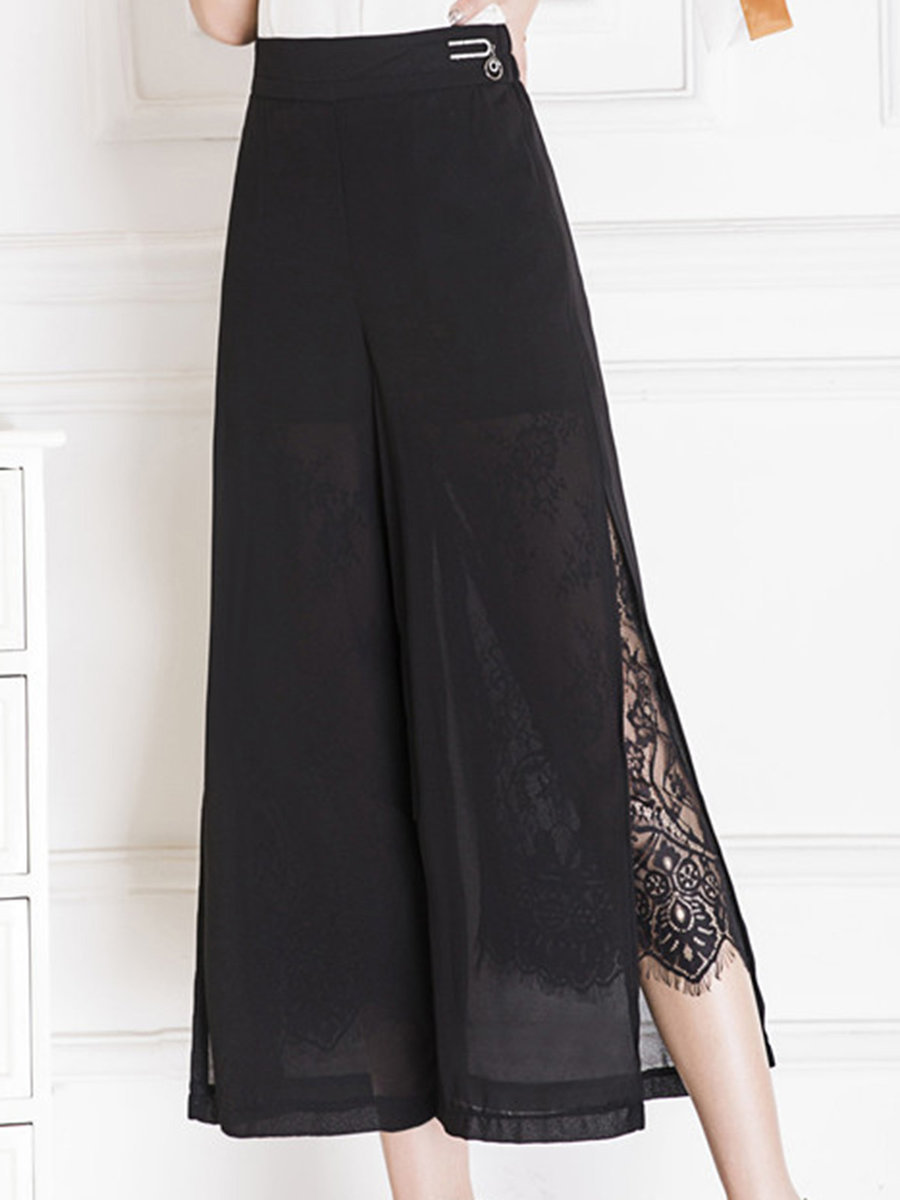 Black Ankle Length Loose Elegant Lace Polyester Pants (Style V102234 ...