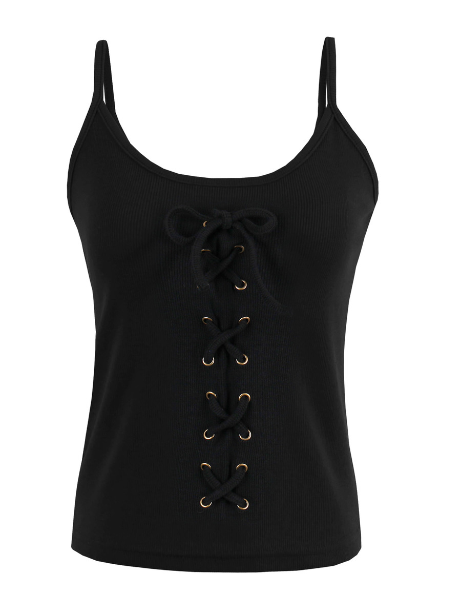 Black Short Slim Plain Cotton Backless Tank Top (Style V200112) - VEDACHIC