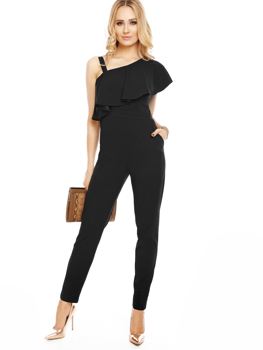 Black Ankle Length Slim Plain Backless Jumpsuit (Style V200117) - VEDACHIC