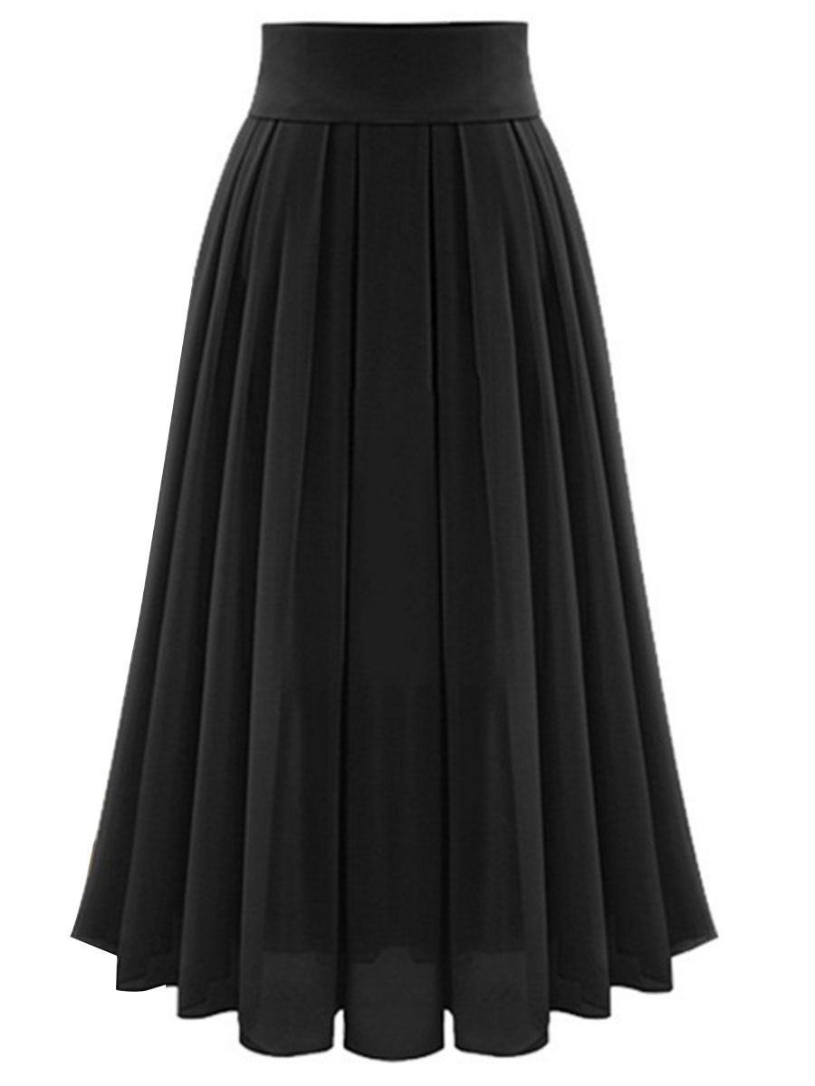 Black Ankle Length Fit and Flare Patchwork Chiffon Plain Skirt (Style ...