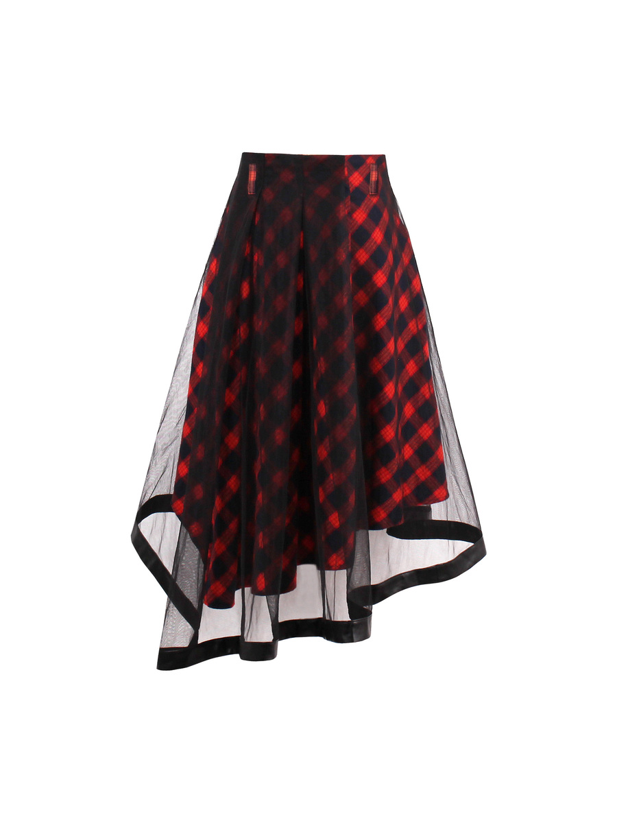 Red Knee Length A-line Cotton Blends Skirt (Style V200149) - VEDACHIC