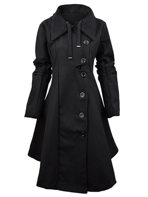 Black Slim Elegant Plain Dacron Patchwork Coat (Style V101452) - VEDACHIC