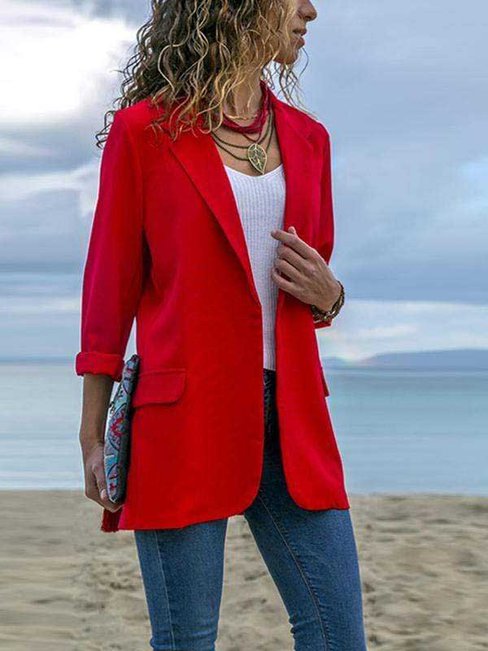 Red Shawl Collar Long Office Plain Polyester Coat (Style V101592 ...