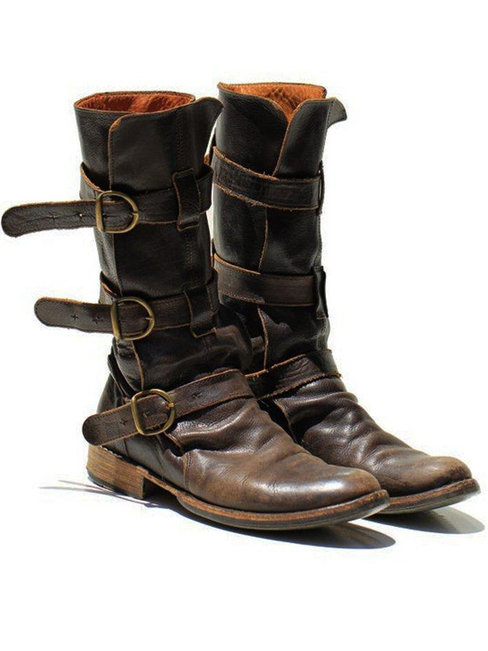 Brown Going Out Adjustable Buckle Artificial Leather Boots (Style ...