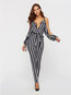 Maxi Slim Fashion Striped Backless Jumpsuit (Style V200972)