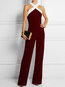 Maxi Slim Office Color Block Backless Jumpsuit (Style V201341)